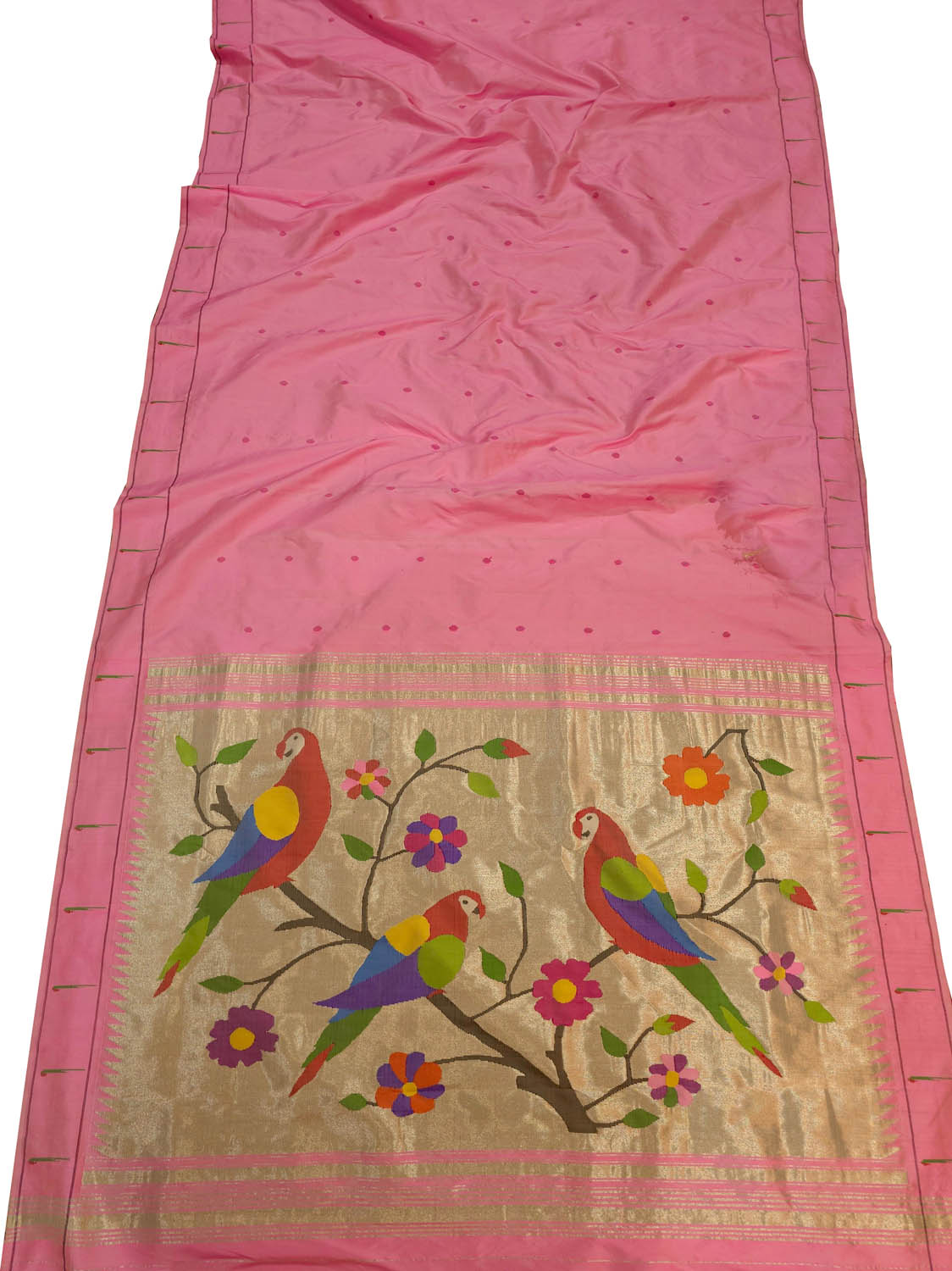 Pink Paithani Handloom Pure Silk Single Muniya Bird Design Saree - Luxurion World