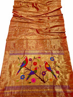 Golden Paithani Handloom Pure Silk Single Muniya Parrot Design Saree - Luxurion World