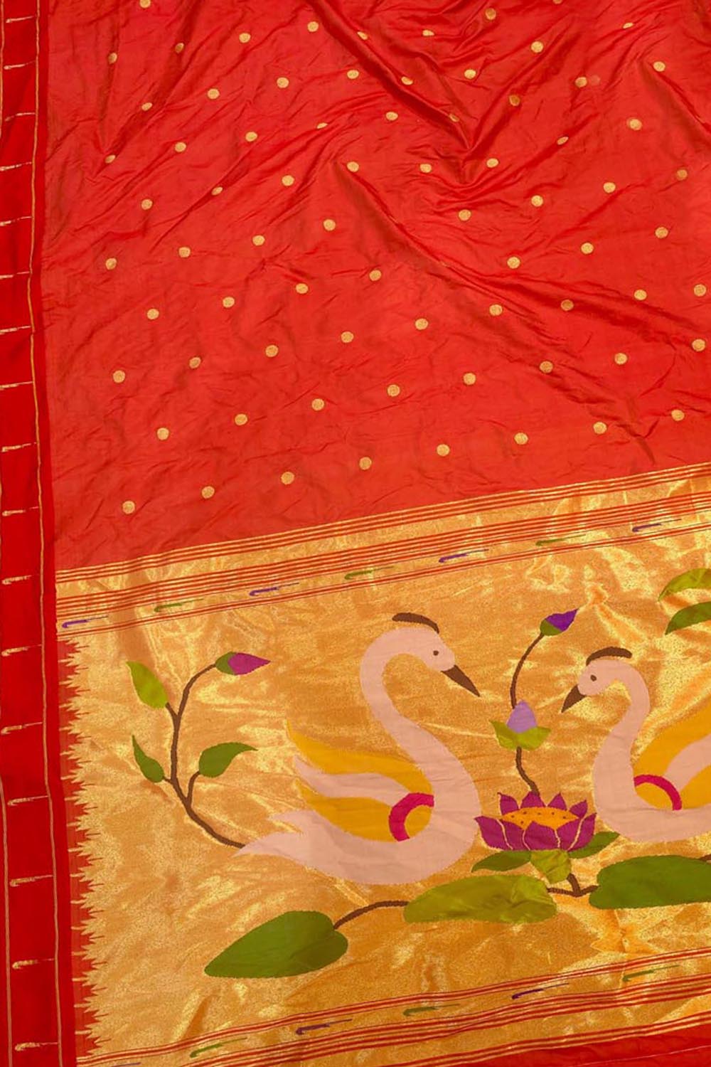Red Paithani Handloom Pure Silk Single Muniya Bird Design Saree - Luxurion World
