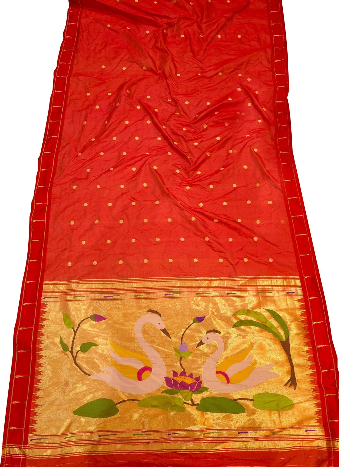 Red Paithani Handloom Pure Silk Single Muniya Bird Design Saree - Luxurion World
