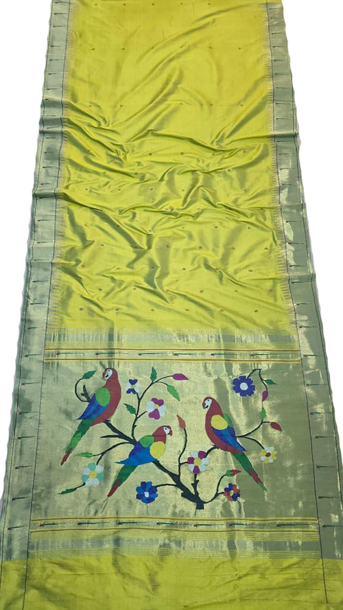 Green Paithani Handloom Silk Saree with Muniya Border - Luxurion World