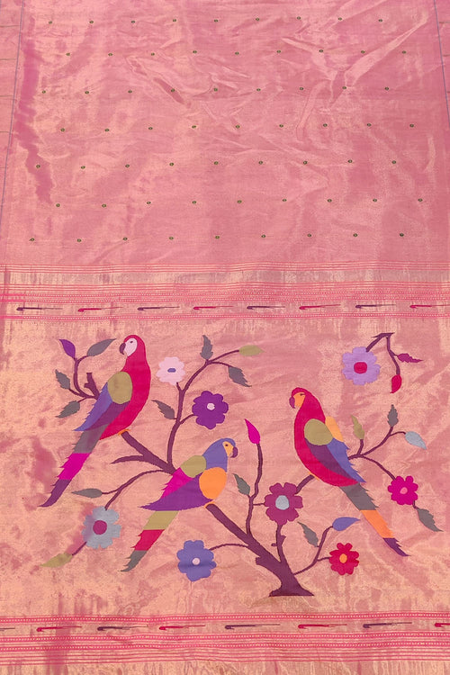 Exquisite Pink Paithani Handloom Silk Saree with Muniya Border - Luxurion World