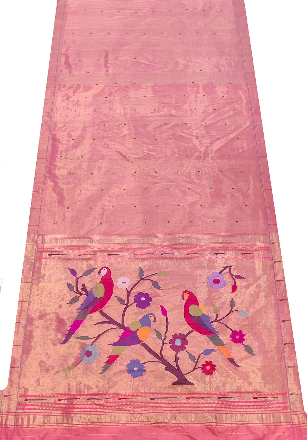 Exquisite Pink Paithani Handloom Silk Saree with Muniya Border - Luxurion World