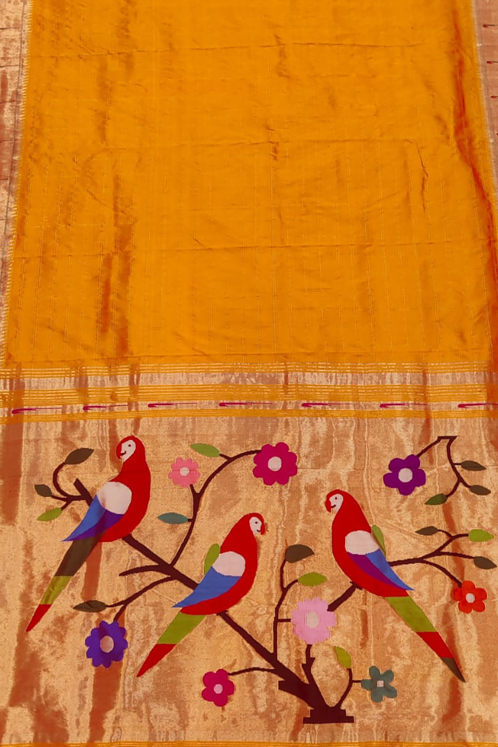 Orange Paithani Silk Saree with Muniya Border - Luxurion World