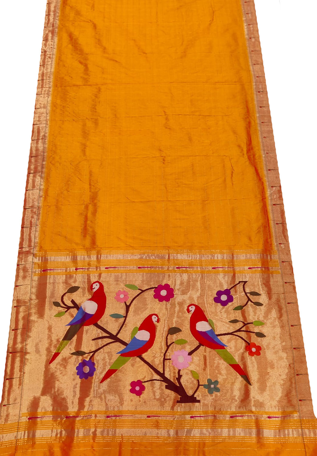 Orange Paithani Silk Saree with Muniya Border - Luxurion World
