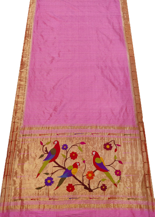 Exquisite Pink Paithani Silk Saree with Muniya Border - Luxurion World