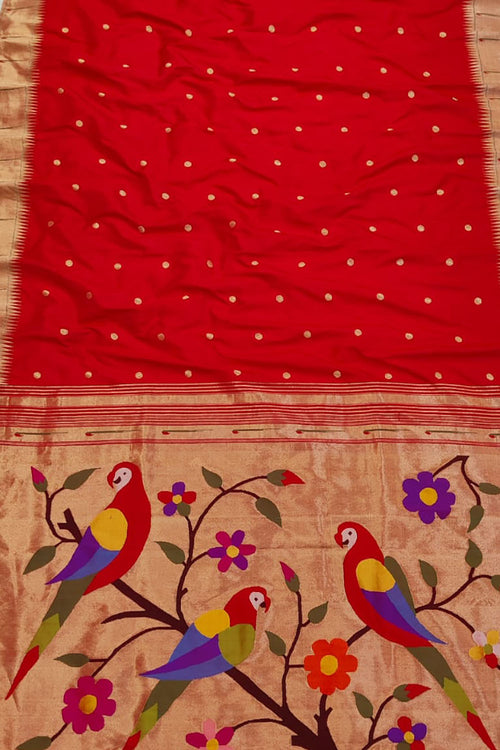 Exquisite Red Paithani Silk Saree with Muniya Border - Luxurion World