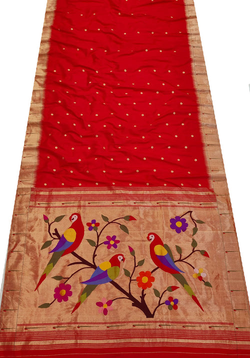 Exquisite Red Paithani Silk Saree with Muniya Border - Luxurion World