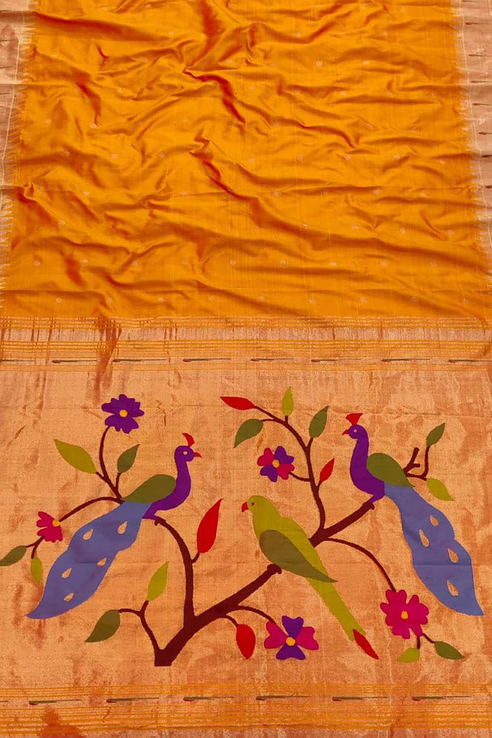 Elegant Orange Paithani Silk Saree with Muniya Border - Luxurion World