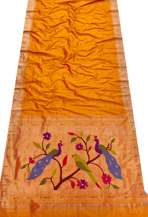 Elegant Orange Paithani Silk Saree with Muniya Border - Luxurion World