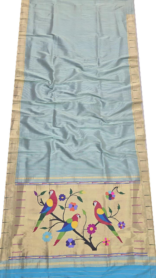 Blue Paithani Handloom Silk Saree with Muniya Border - Luxurion World