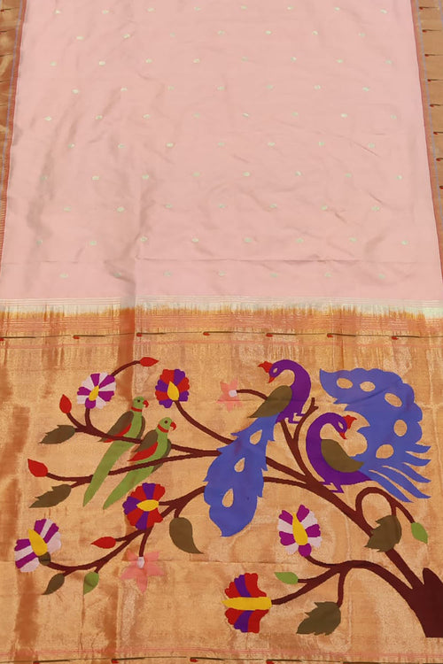 Exquisite Pink Paithani Silk Saree with Muniya Border - Luxurion World