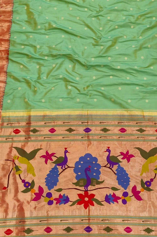 Green Paithani Handloom Pure Silk Saree - Luxurion World