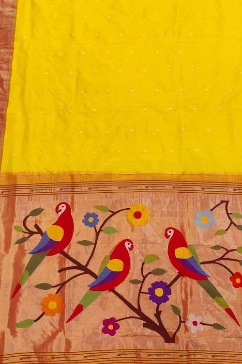 Yellow Paithani Handloom Pure Silk Saree - Luxurion World