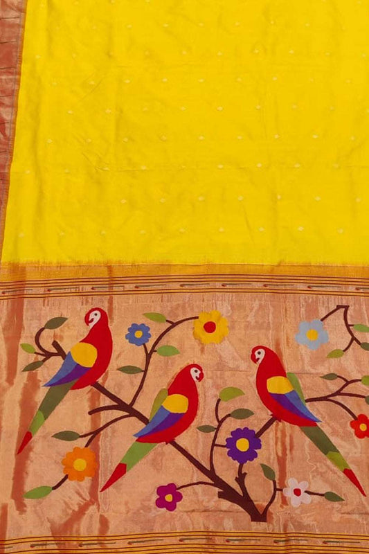Yellow Paithani Handloom Pure Silk Saree - Luxurion World