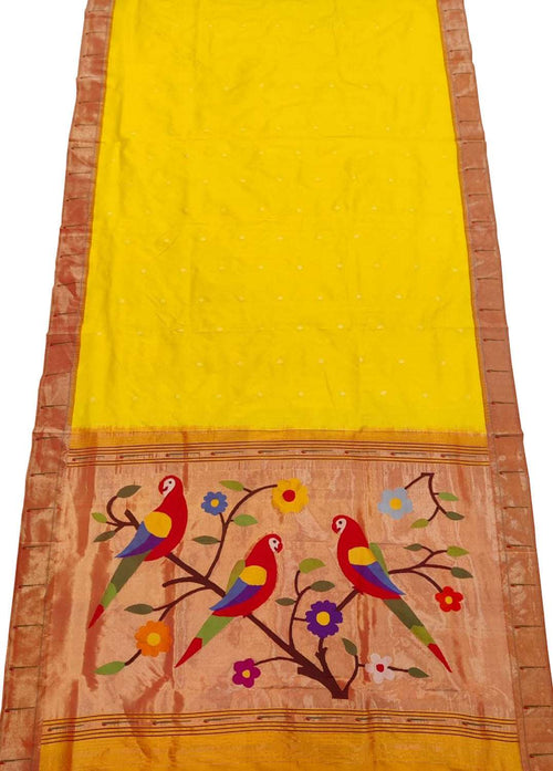 Yellow Paithani Handloom Pure Silk Saree - Luxurion World