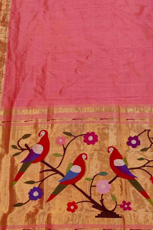 Pink Paithani Handloom Pure Silk Saree - Luxurion World