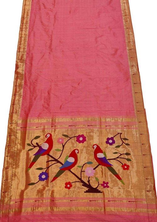 Pink Paithani Handloom Pure Silk Saree - Luxurion World