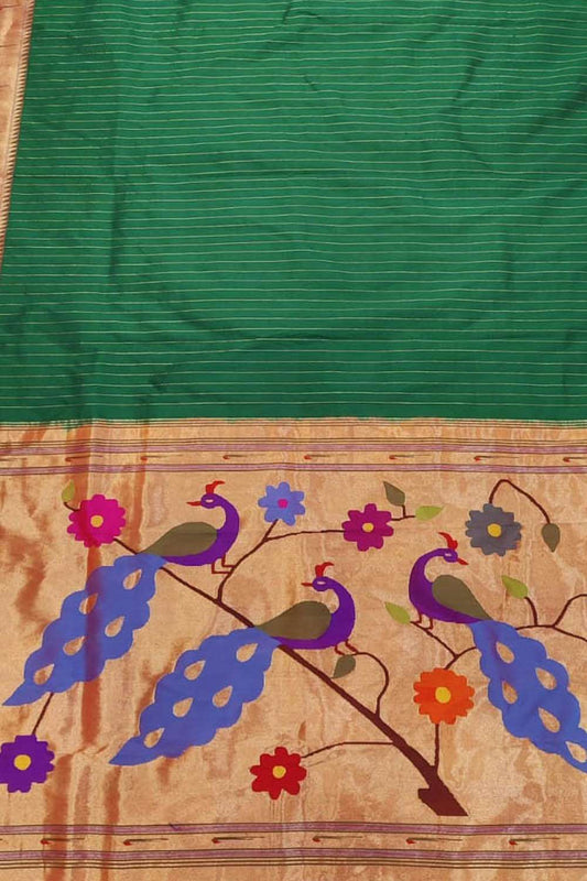 Green Paithani Handloom Pure Silk Saree - Luxurion World