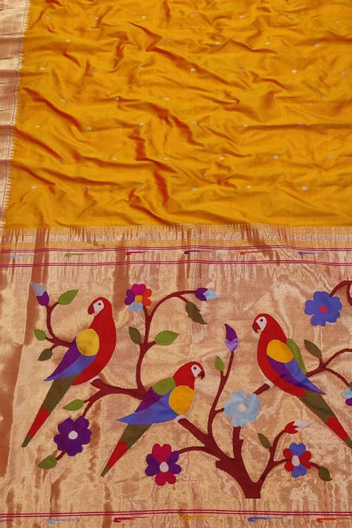 Yellow Paithani Handloom Pure Silk Saree - Luxurion World