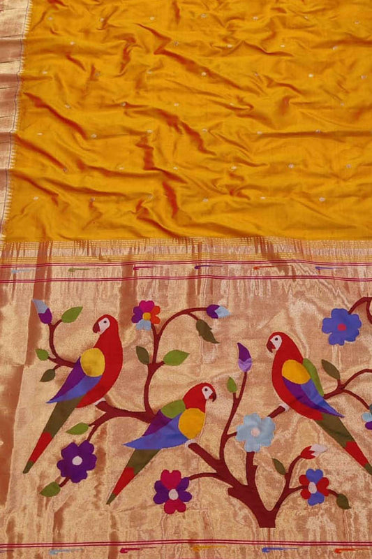 Yellow Paithani Handloom Pure Silk Saree - Luxurion World