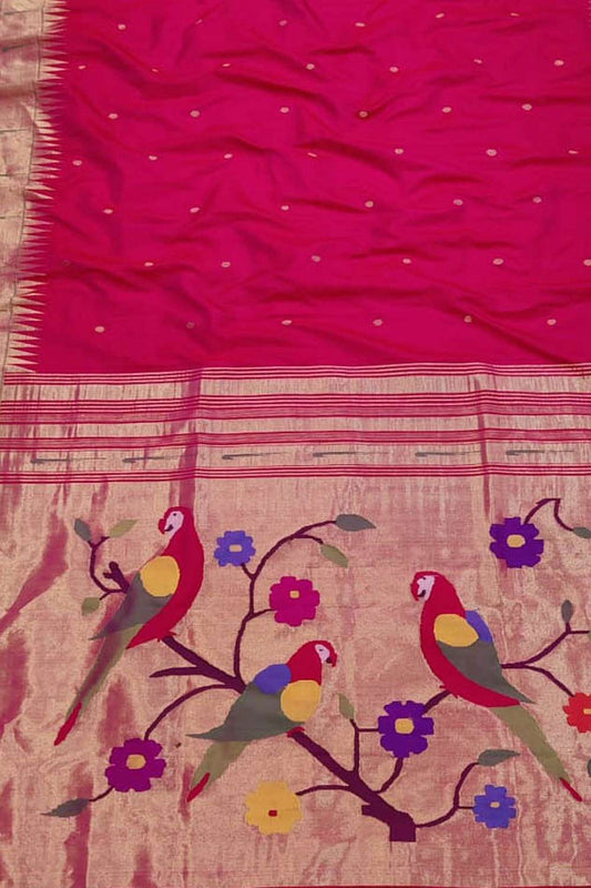 Pink Paithani Handloom Pure Silk Saree - Luxurion World