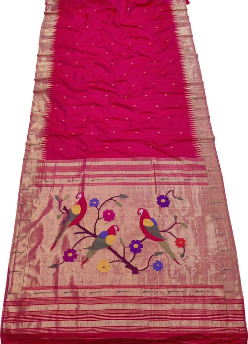 Pink Paithani Handloom Pure Silk Saree - Luxurion World