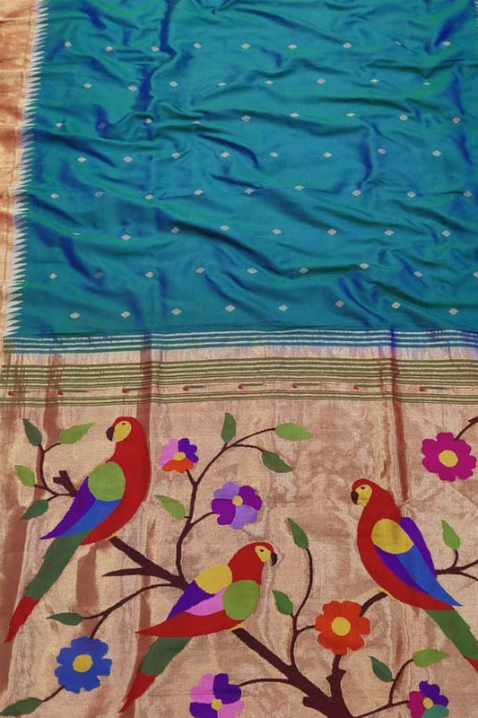 Green Paithani Handloom Pure Silk Saree - Luxurion World