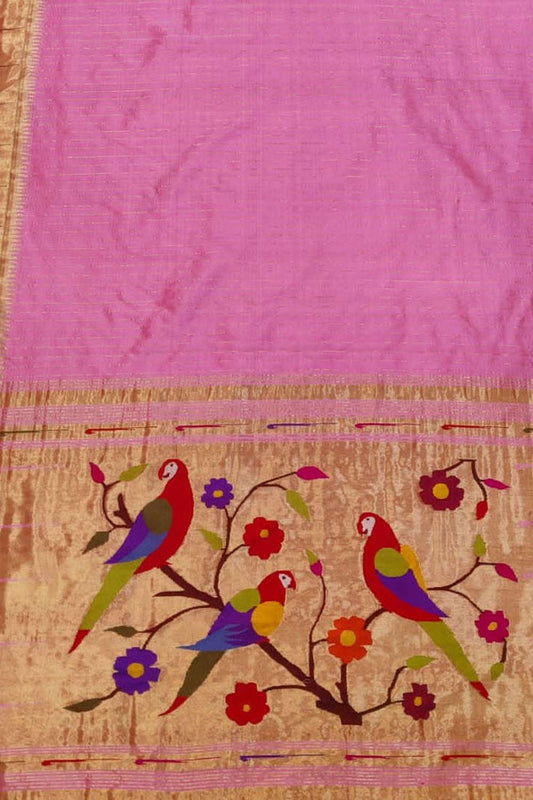 Pink Paithani Handloom Pure Silk Saree - Luxurion World