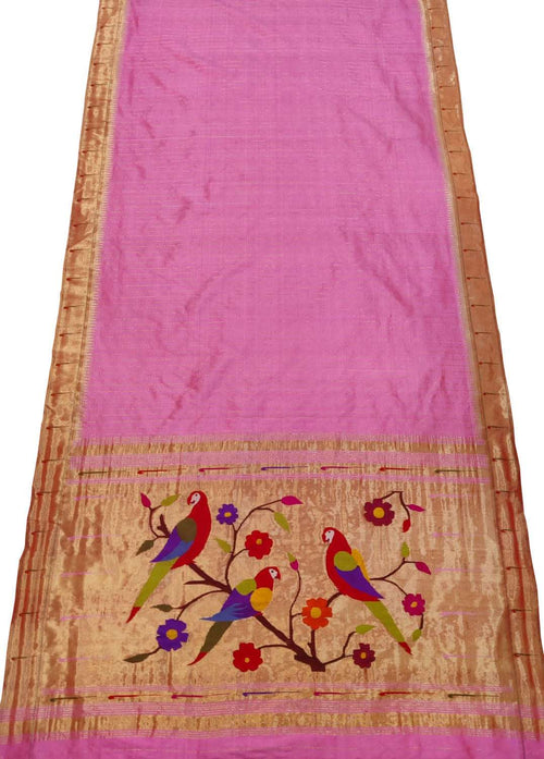 Pink Paithani Handloom Pure Silk Saree - Luxurion World