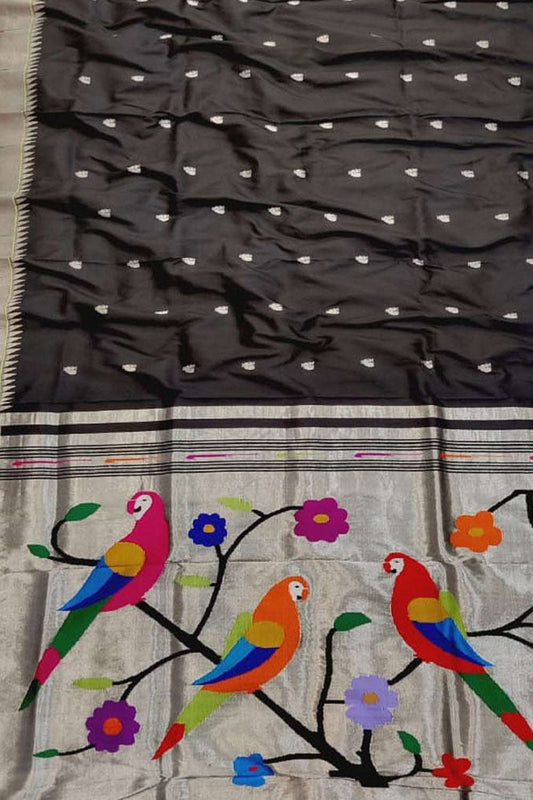 Black Paithani Handloom Pure Silk Saree - Luxurion World