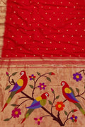 Red Paithani Handloom Pure Silk Saree - Luxurion World