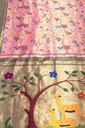 Exquisite Pink Paithani Pure Silk Muniya Border Handloom Pure Silk Saree With Petit Point Work - Luxurion World