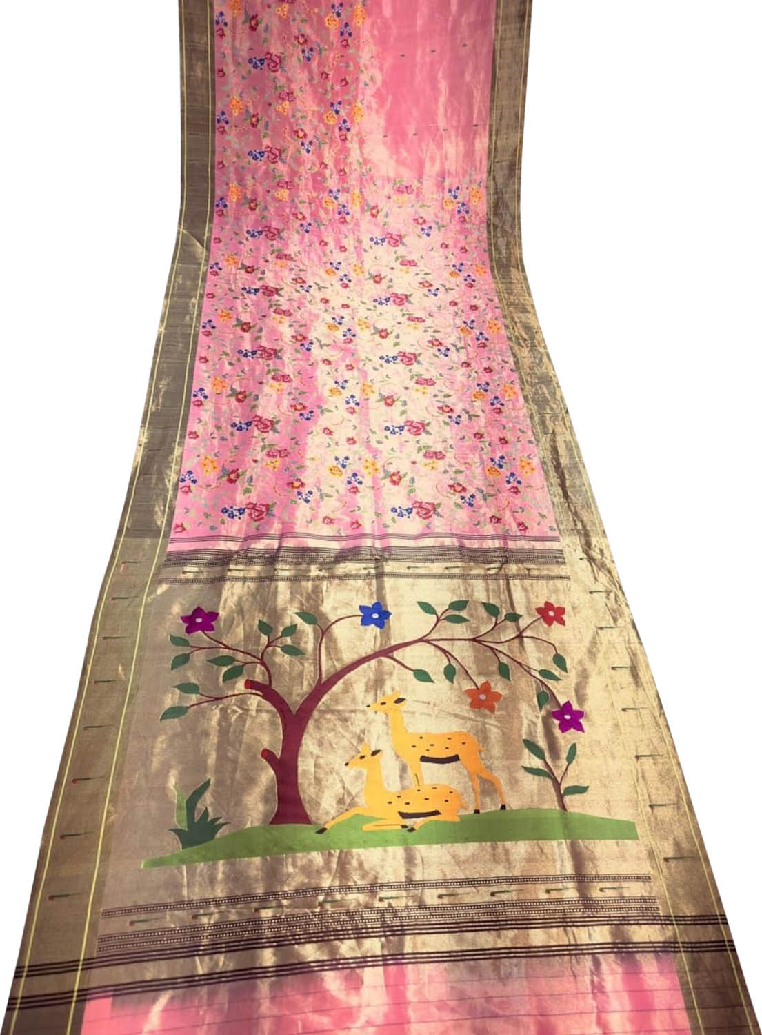 Exquisite Pink Paithani Pure Silk Muniya Border Handloom Pure Silk Saree With Petit Point Work - Luxurion World