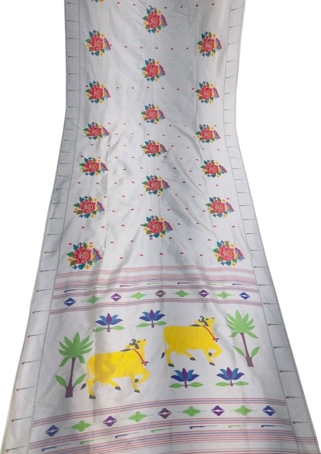 Silver Paithani Pure Silk Muniya Border Handloom Pure Silk Saree With Petit Point Work - Luxurion World