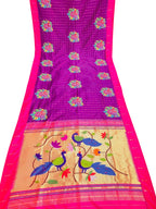 Exquisite Purple Paithani Pure Silk Muniya Border Handloom Pure Silk Saree With Petit Point Work - Luxurion World