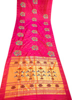 Exquisite Pink Paithani Pure Silk Muniya Border Handloom Pure Silk Saree With Petit Point Work - Luxurion World