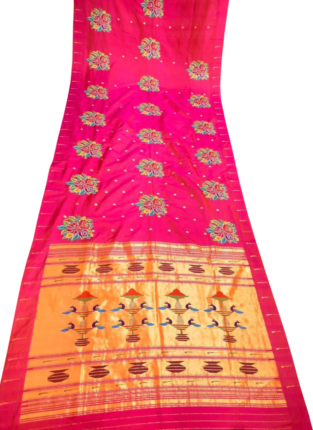 Exquisite Pink Paithani Pure Silk Muniya Border Handloom Pure Silk Saree With Petit Point Work - Luxurion World