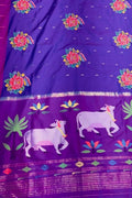 Elegant Purple Paithani Pure Silk Muniya Border Handloom Pure Silk Saree With Petit Point Work - Luxurion World
