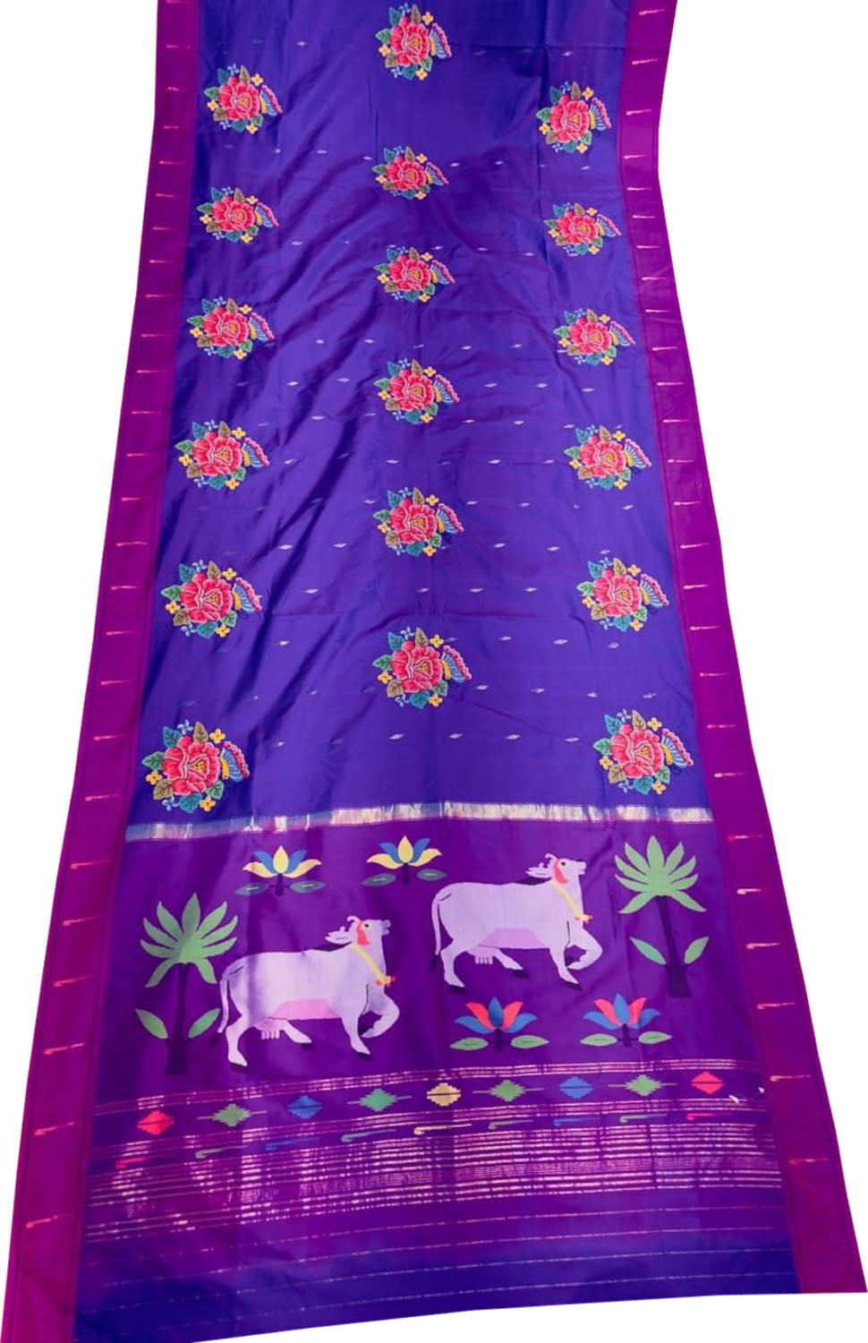 Elegant Purple Paithani Pure Silk Muniya Border Handloom Pure Silk Saree With Petit Point Work - Luxurion World