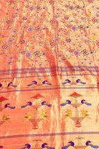 Exquisite Golden Paithani Pure Silk Muniya Border Handloom Pure Silk Saree With Petit Point Work - Luxurion World