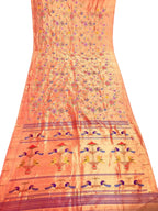 Exquisite Golden Paithani Pure Silk Muniya Border Handloom Pure Silk Saree With Petit Point Work - Luxurion World