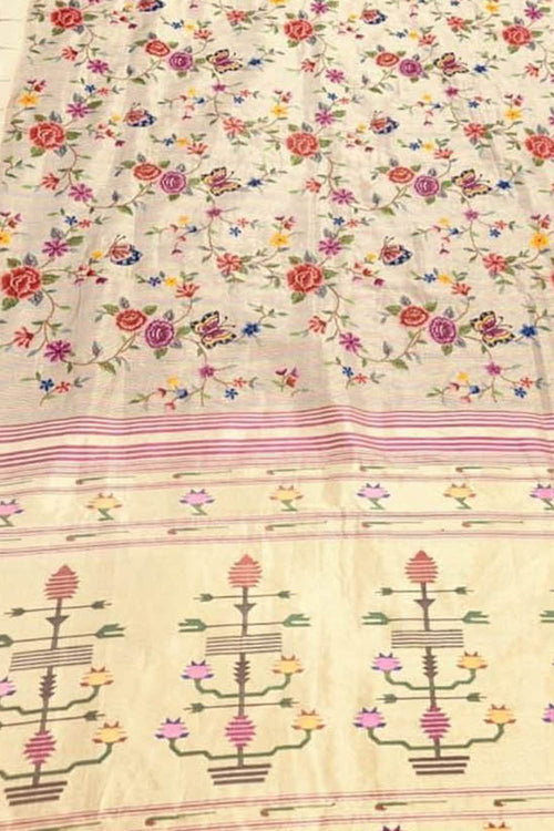Exquisite Golden Paithani Pure Silk Muniya Border Handloom Pure Silk Saree With Petit Point Work - Luxurion World