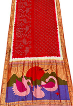 Red Paithani Silk Saree with Hand Bandhej Border - Luxurion World