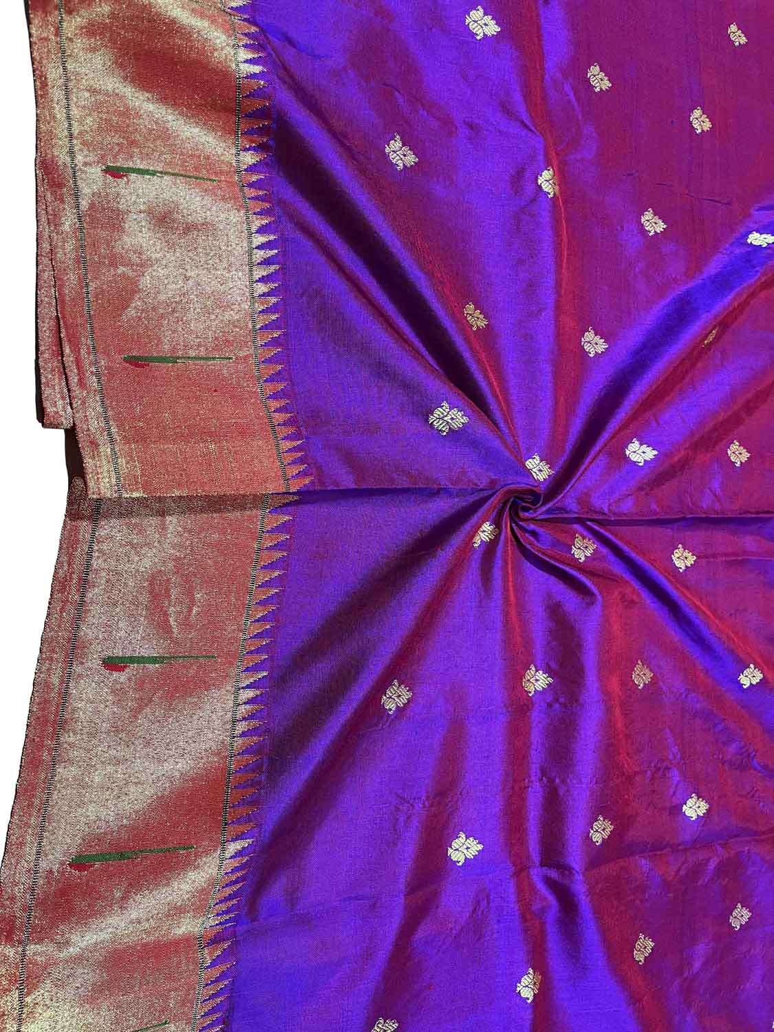Purple Paithani Handloom Pure Silk Peacock And Flower Design Saree - Luxurion World