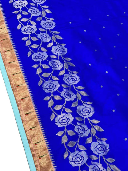 Exquisite Blue Paithani Handloom Silk Saree: A Timeless Masterpiece - Luxurion World