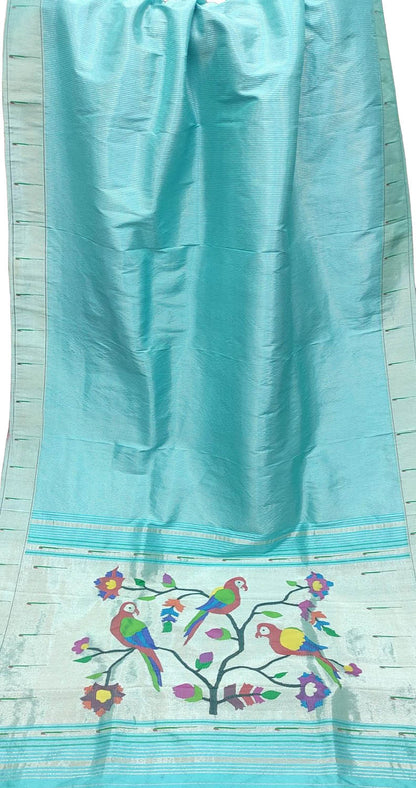 Blue Paithani Silk Saree with Muniya Border - Luxurion World