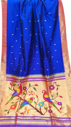 Blue Paithani Handloom Silk Saree with Muniya Border - Luxurion World