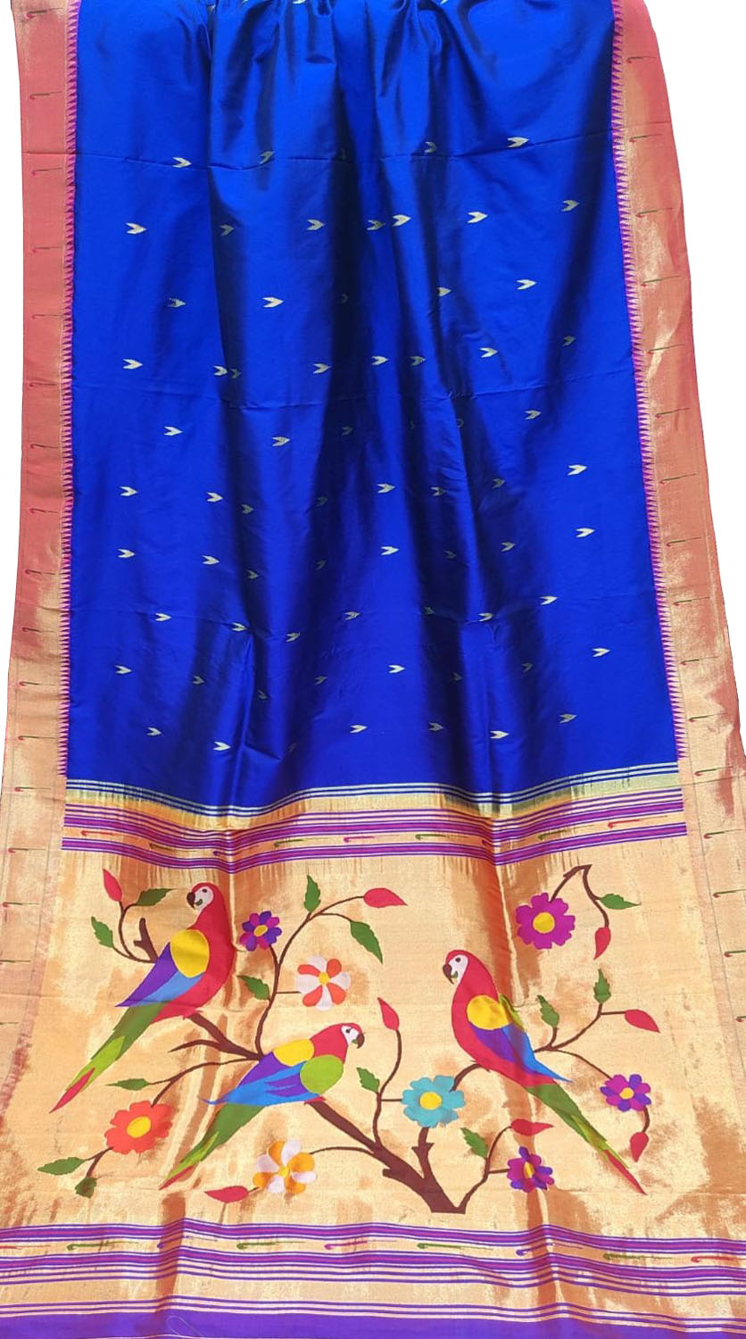 Blue Paithani Handloom Silk Saree with Muniya Border - Luxurion World