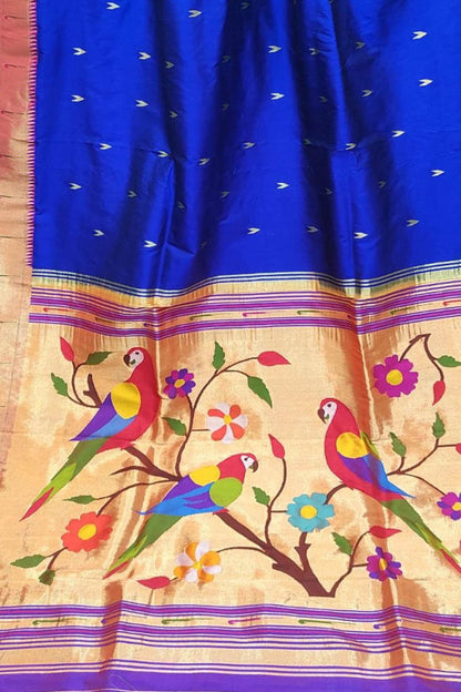 Blue Paithani Handloom Silk Saree with Muniya Border - Luxurion World
